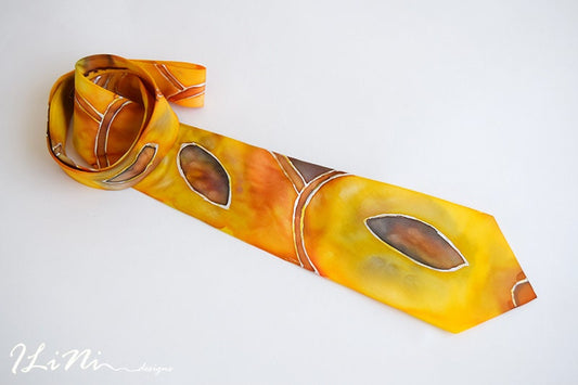OOAK Hand Painted Unique Yellow Apricot Silk Tie