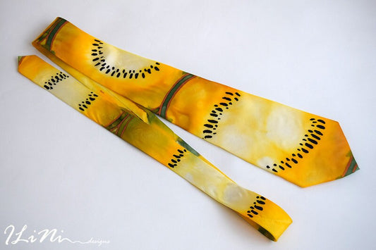 OOAK Hand Painted Unique Yellow Melon Silk Tie