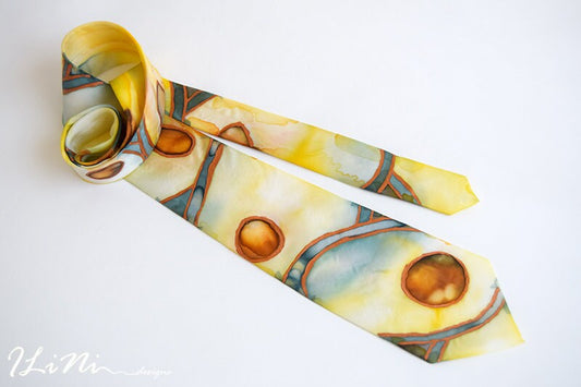 OOAK Hand Painted Unique Subtle Avocado Silk Tie