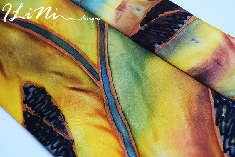 OOAK Hand Painted Unique Intense Papaya Silk Tie