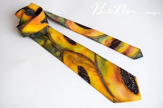 OOAK Hand Painted Unique Intense Papaya Silk Tie