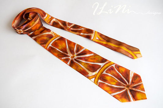 OOAK Hand Painted Unique Dreamy Blood Orange Silk Tie