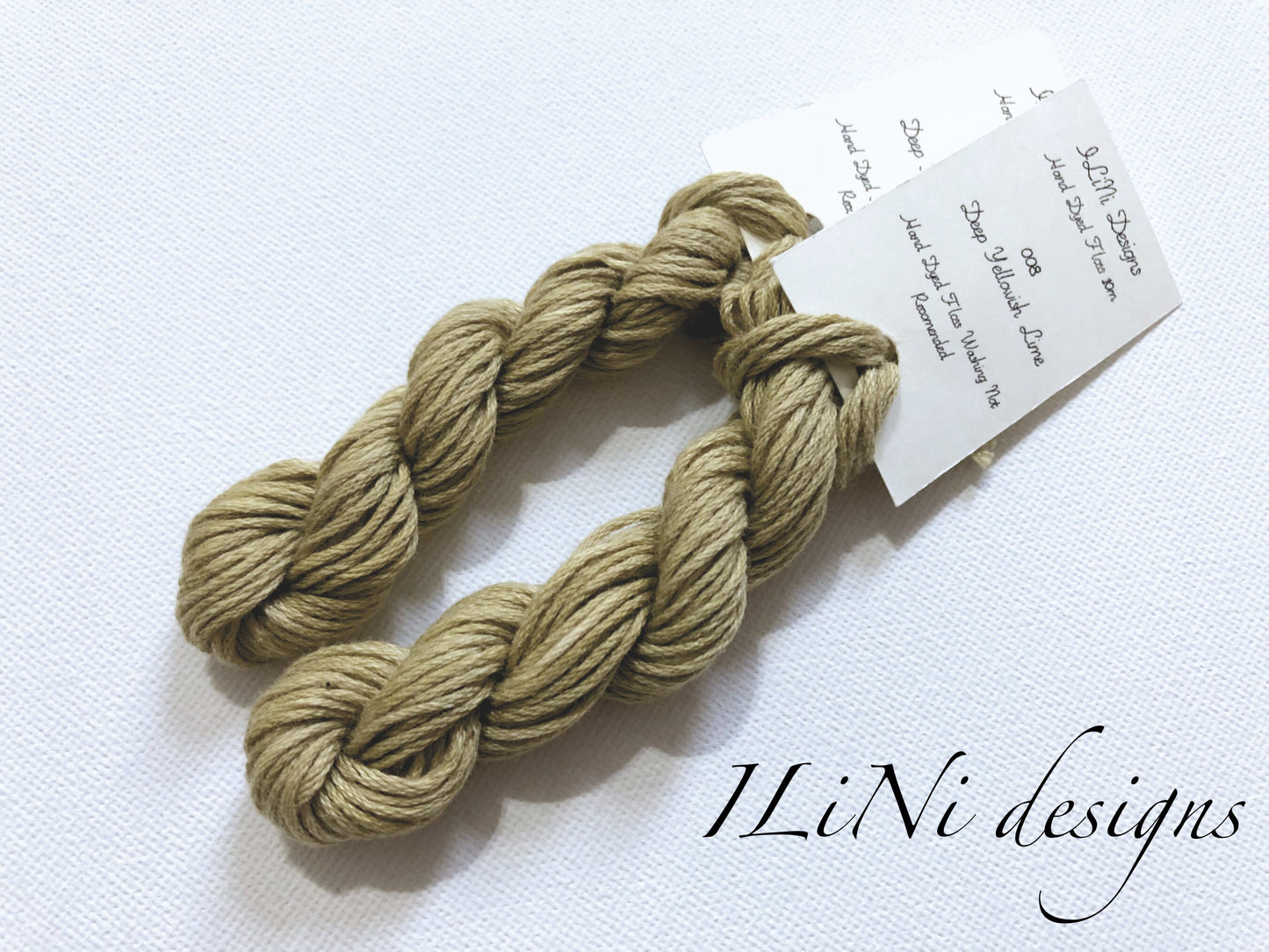 Hand dyed cotton thread / floss (6 strands) deep yellowish lime colour (008) for cross stitch / embroidery