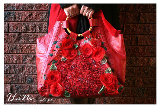 Rose - OOAK handmade leather handbag with altered fabric