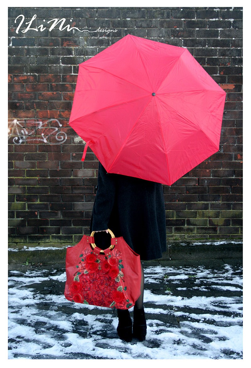 Rose - OOAK handmade leather handbag with altered fabric